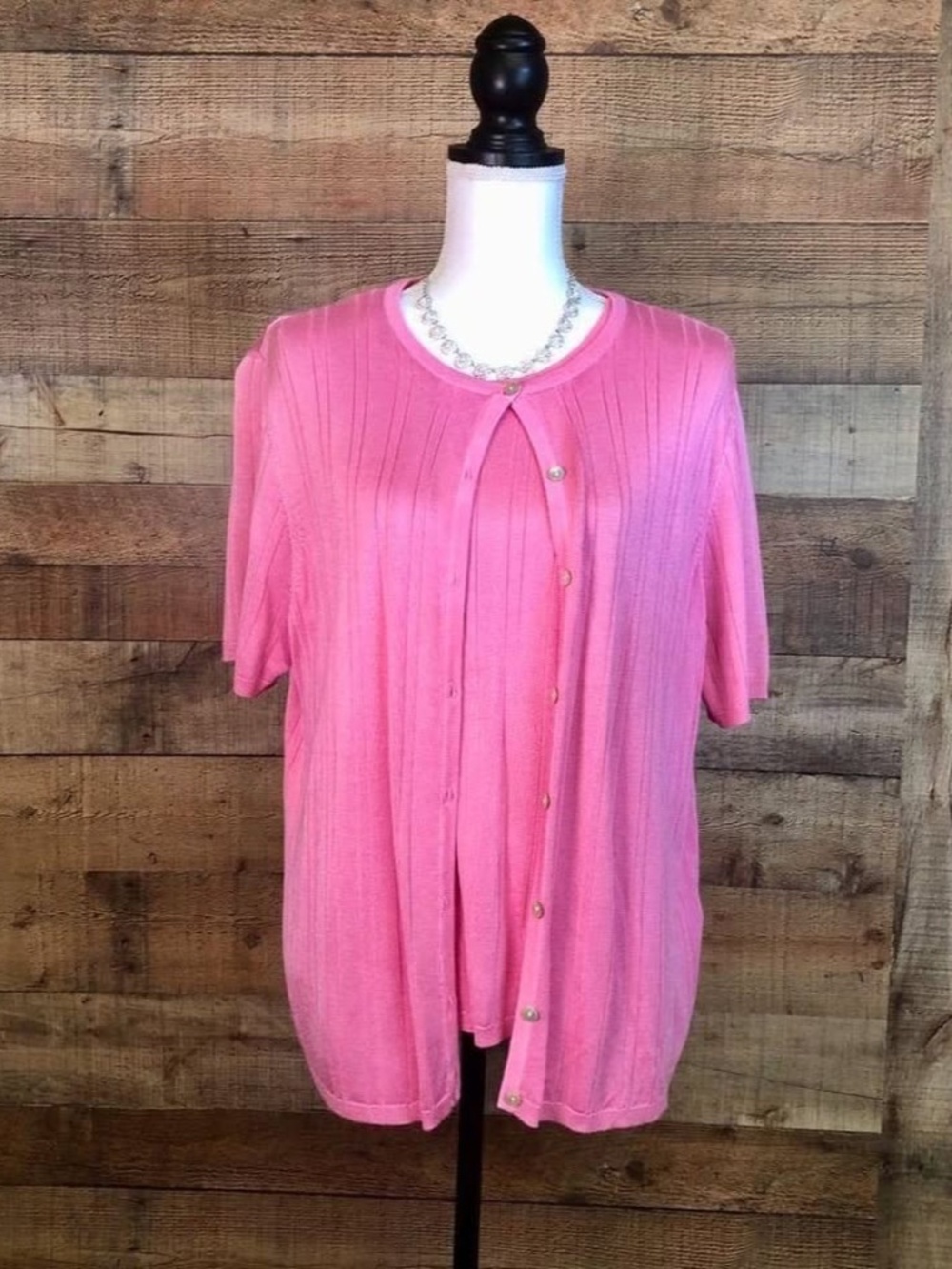 Women's Size XL 1X CASUAL CORNER ANNEX WOMAN 2 Piece Pink Sweater Set